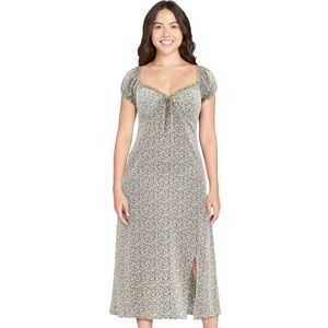 NO BOUNDARIES WOMEN XS FLORAL MIDI DRESS PUFF SLEEVE SIDE SLIT NWT